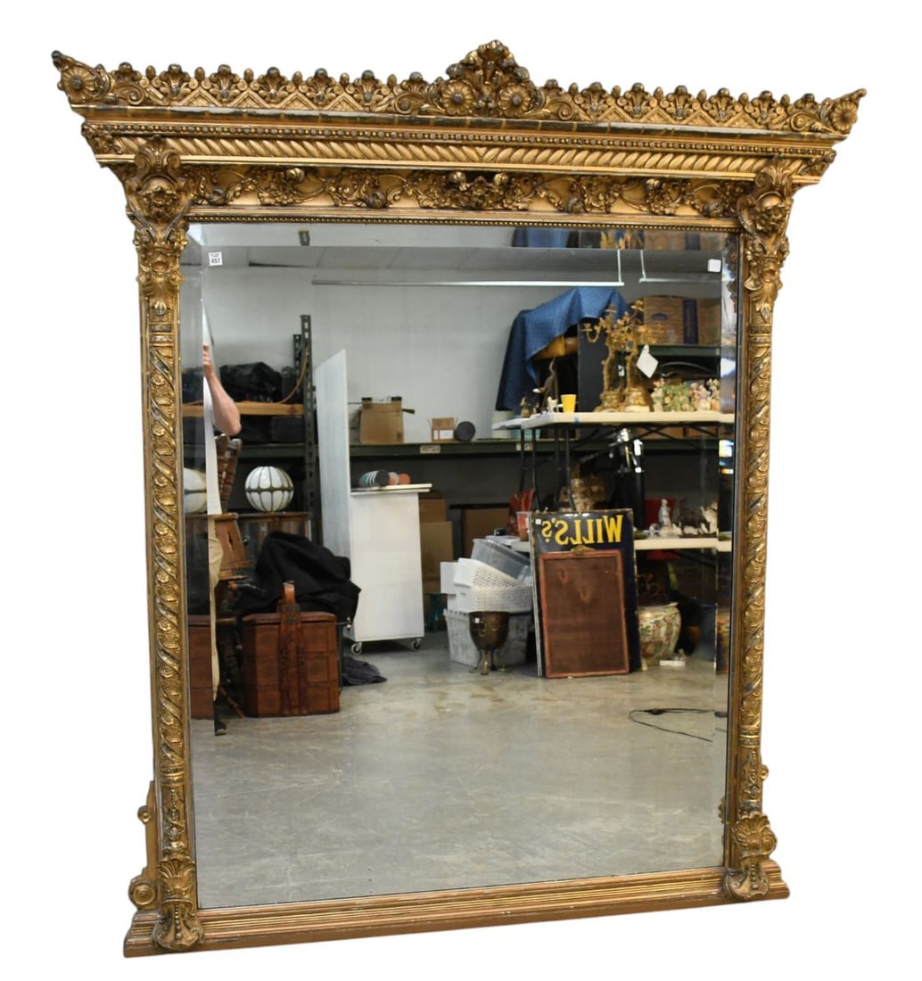 19th c. Monumental Giltwood Pier Mirror, Intricately Carved Acanthus Leaf Garland Design, Fleur de (1 of 10)