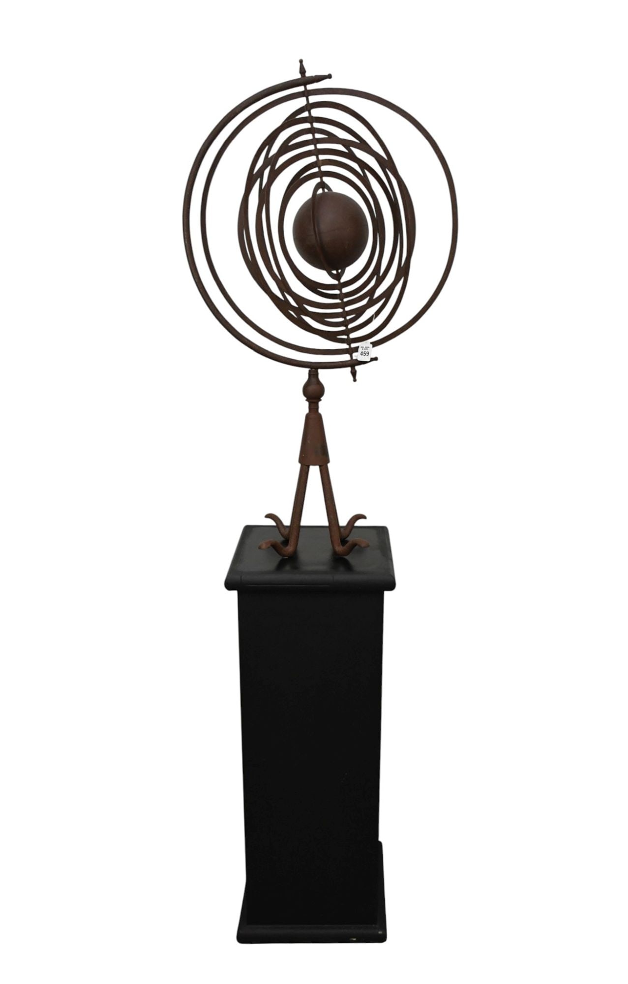 Vintage Rust Colored Metal Armillary Sphere Sculpture, Concentric Rings Orbiting a Central Globe (1 of 8)