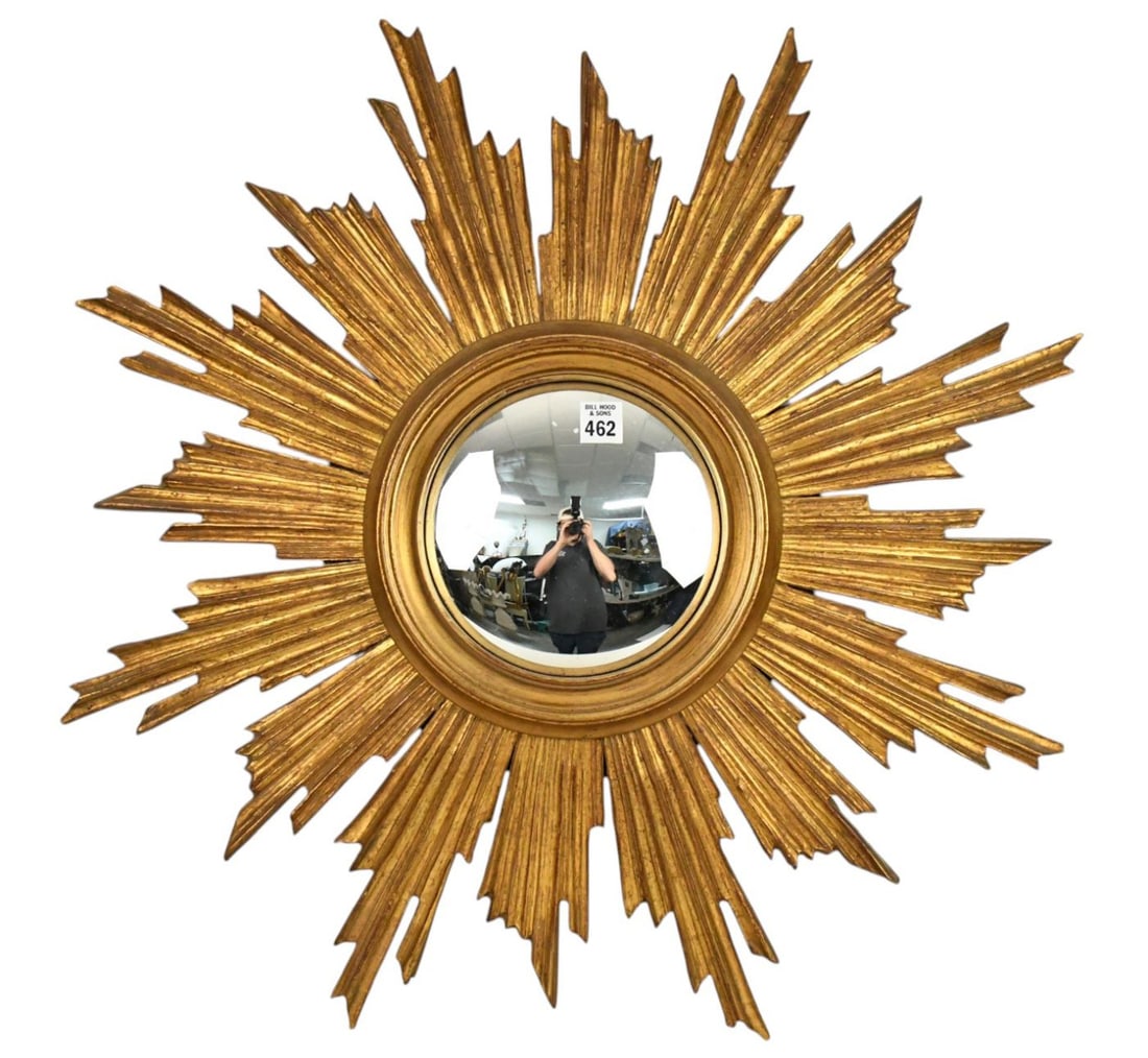 Gold Sunburst Mirror with Convex Glass, 25"dia (couple minor chips to veneer) (1 of 5)
