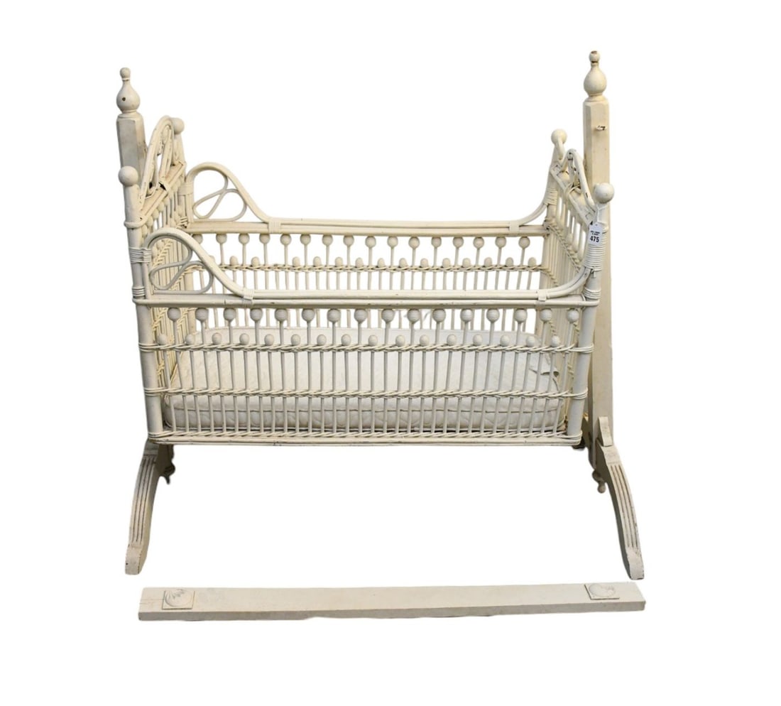 Antique Stick & Ball Baby Cradle on Frame, 36"h x 20"w (1 of 6)
