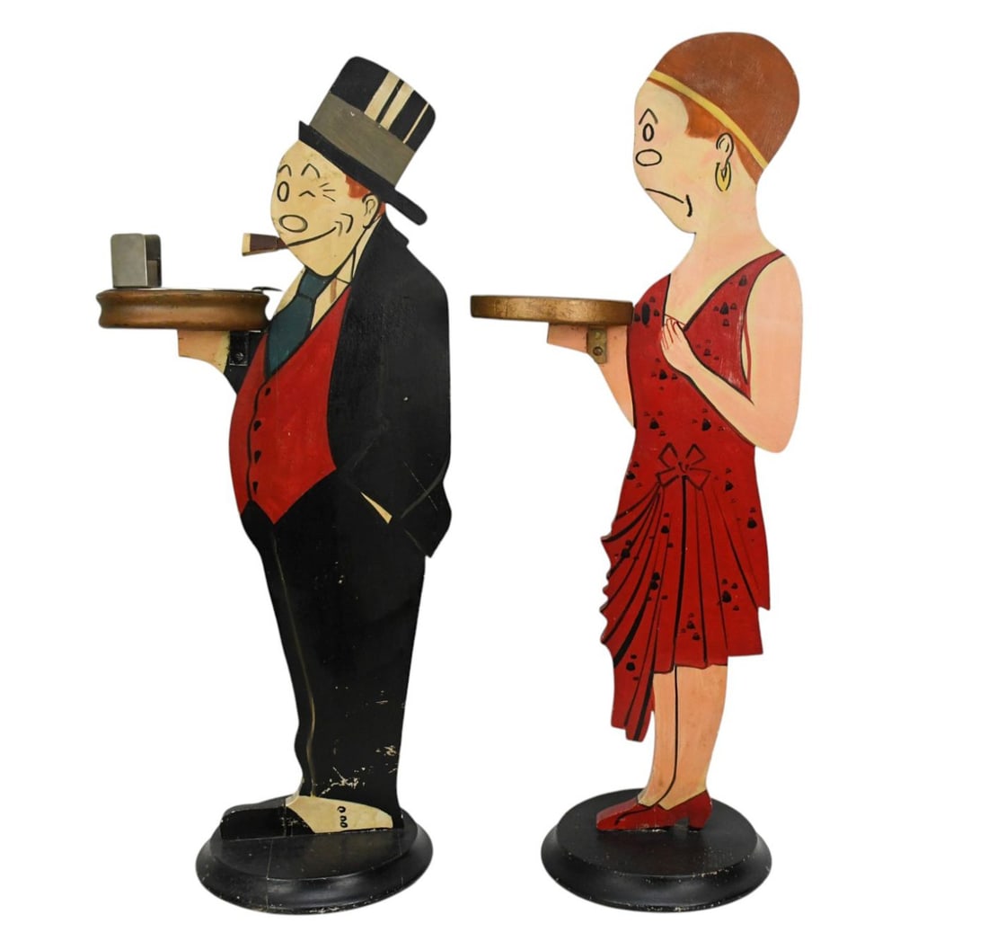 2 Vintage Circa 1950's Wood "Butler & Waiters" Smoking Stands, 33"h x13 1/2"w x 10"d11 (1 of 7)