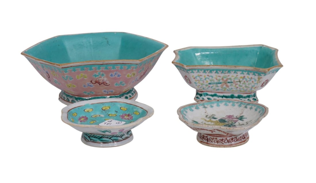4 "Estate Fresh" Antique Chinese Porcelain Bowls, Largest 7.5" wide x 7.5" deep x 3" high (1 of 8)