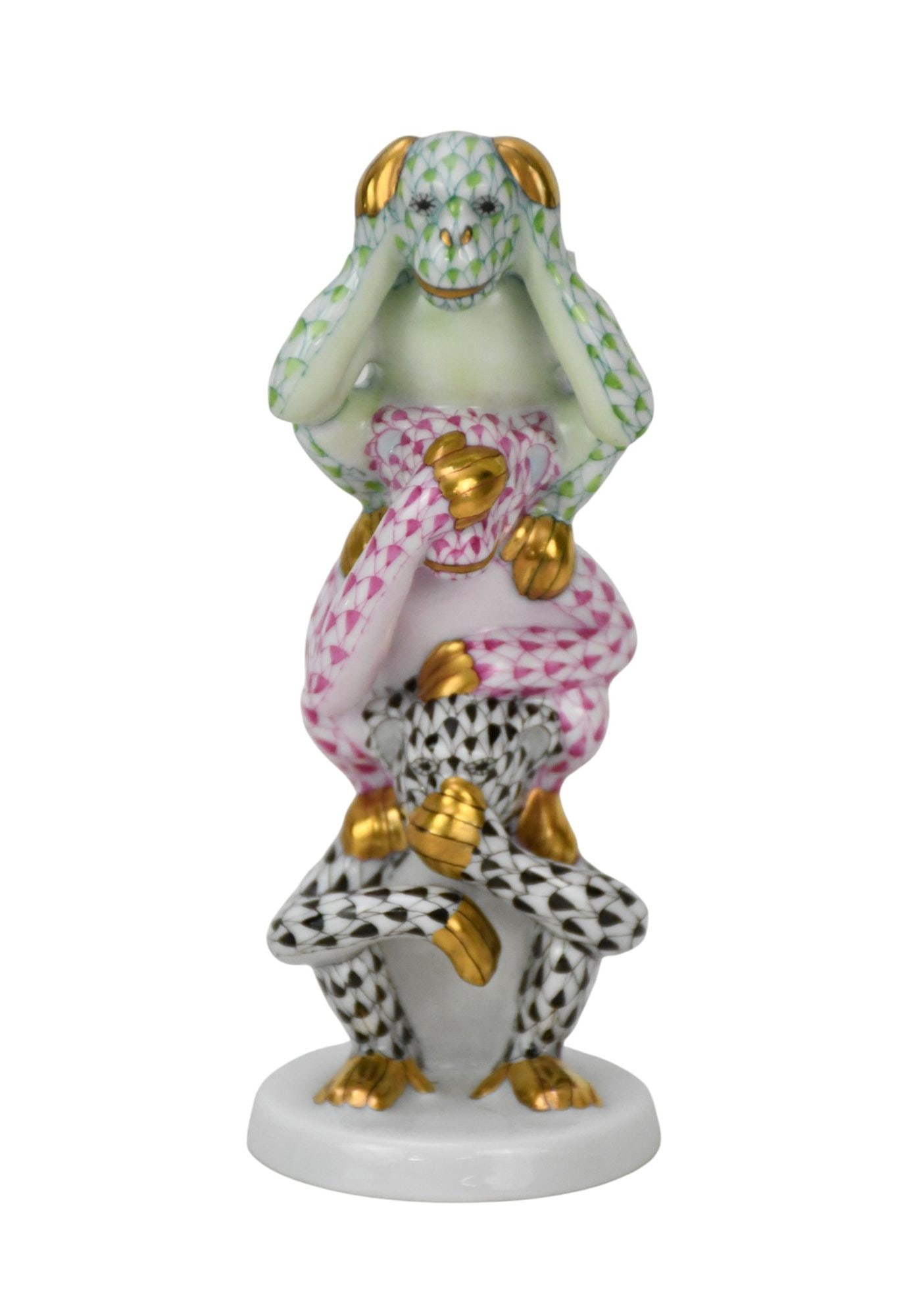Herend Porcelain 3 Wise Monkeys, Fishnet Design, 5 1/4"h x 2 1/4"w (1 of 5)