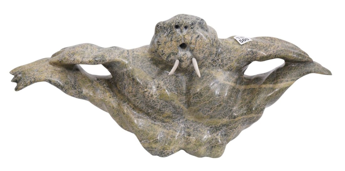 Winged Stone Sculpture with Small Tusks, 11"h x 25"w x 8"d (1 of 8)