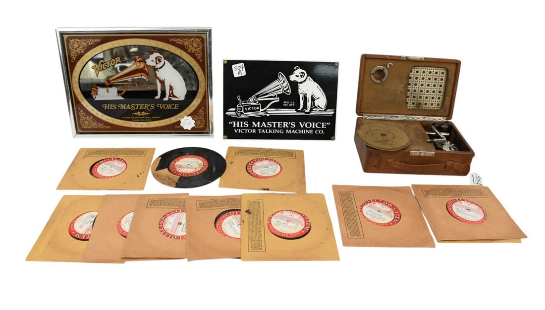 Vintage Mignonphonic Vanitrola with 11 Records, Will Rogers, Edison & Roosevelt & Others (6"dia (1 of 7)