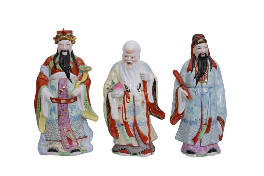 3 Chinese Ceramic Elders, Multi Color, 15"h x 8"w (1 of 8)