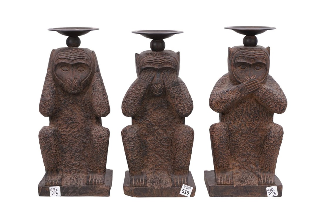 3 Lightweight Composition Monkeys, "See No Evil, Hear No Evil and Speak No Evil", 16"H x 8"w (1 of 6)