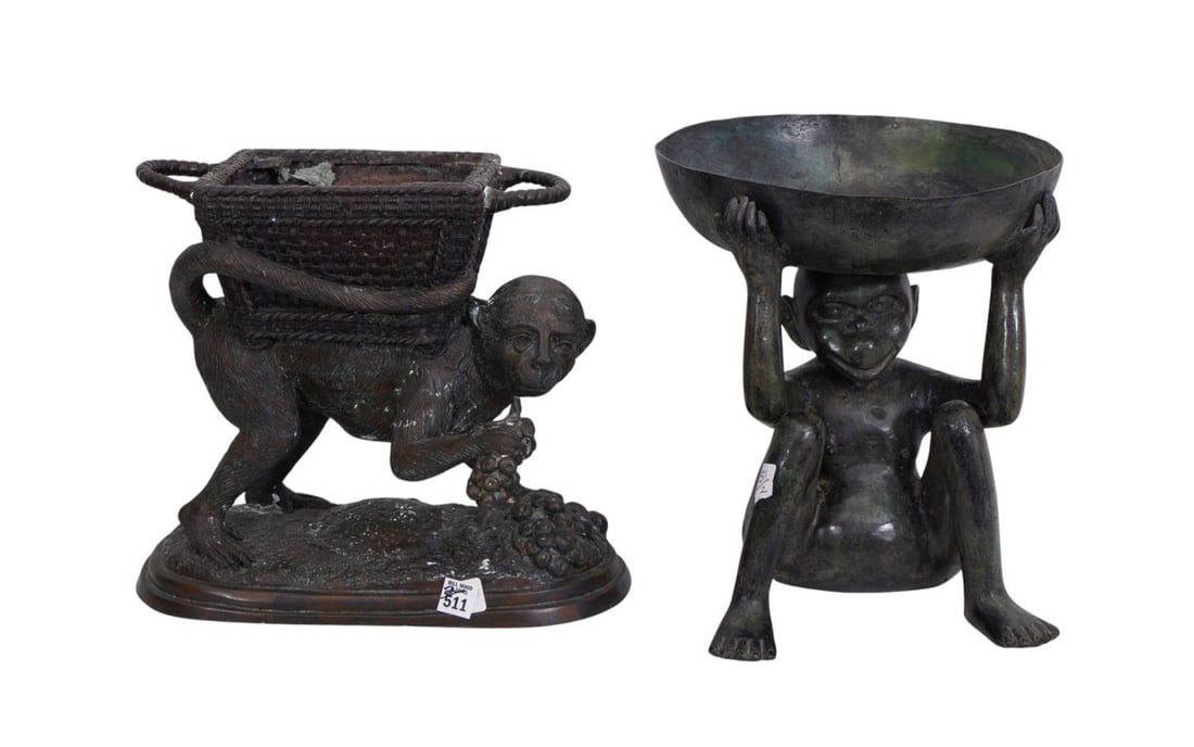 2 Monkey Form Planters, One Holding Planter (13"h x 12"w) AND Planter on Back (13"h x 15"w) (1 of 6)