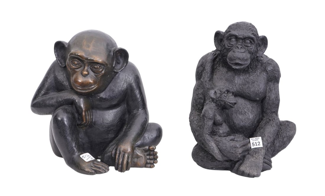 2 Monkeys, One Holding Baby (15"h x 10"w) & One Seated (12"h x 11"w): 2 Monkeys, One Holding Baby (15"h x 10"w) & One Seated (12"h x 11"w)