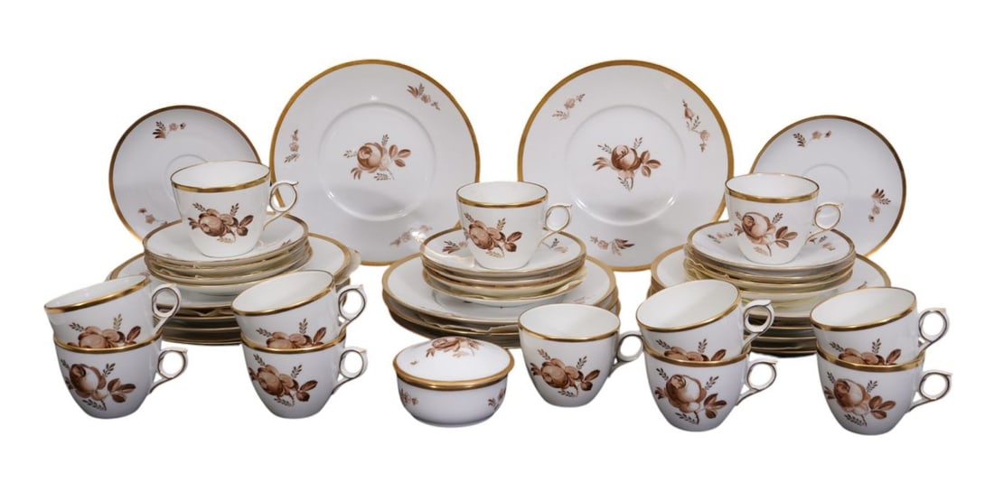 Royal Copenhagen Porcelain Dessert Set, incl; 13 Dessert Plates (7 1/2"dia) 12 Cups, 14 Saucers, (1 of 9)