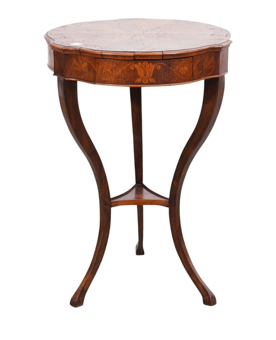 Side Table with Apron & Surface with Lower Shelf Inlay on Cabriole Legs, 19th c. (1 of 12)