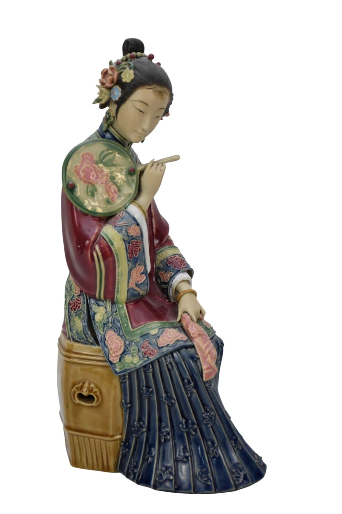 Asian Pottery Seated Female Figure, Highly Decorated, 11"h x 4"w (1 of 9)