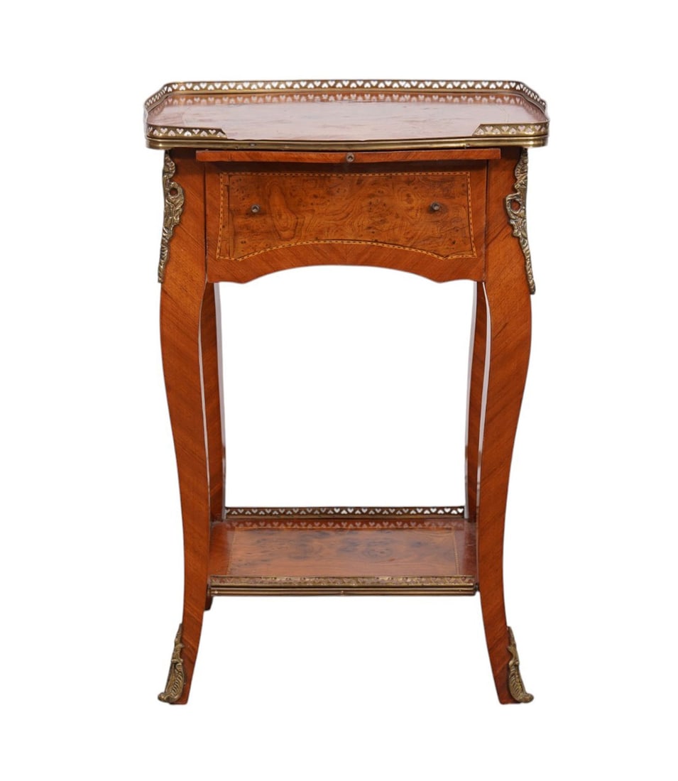 French Style Side Table, Pierced Gallery Rim Over Single Drawer with Lower Shelf, 31"h x 20 1/2"W x (1 of 7)