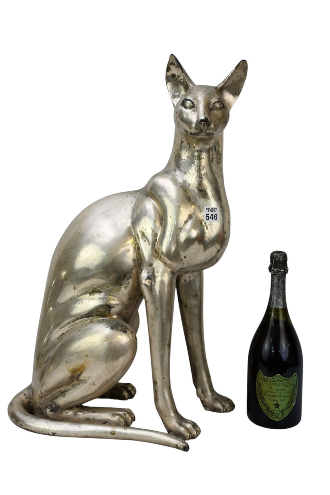 Silvered Metal Egyptian Style Cat Sculpture, 24"h x 15"w x 8"d (1 of 6)