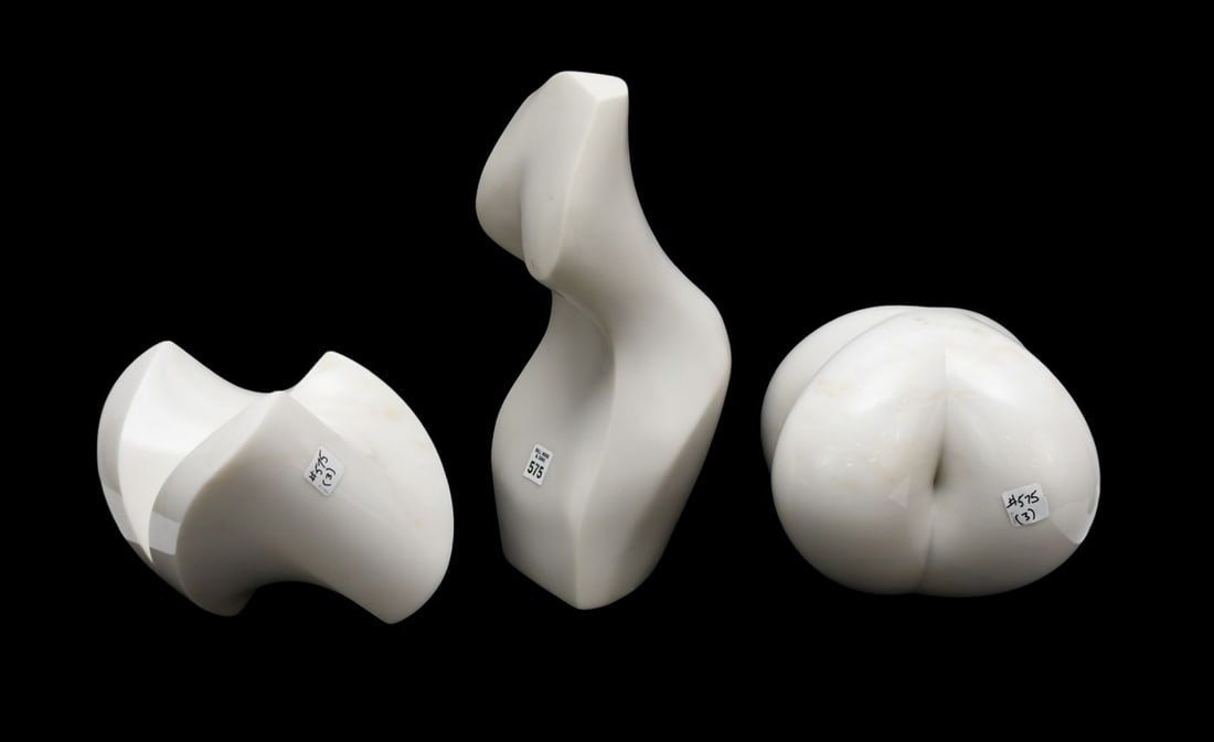 3 Abstract Sculptures: Two UNATTRIBUTED Sculptures 20th Century Polished white marble Each of (1 of 5)