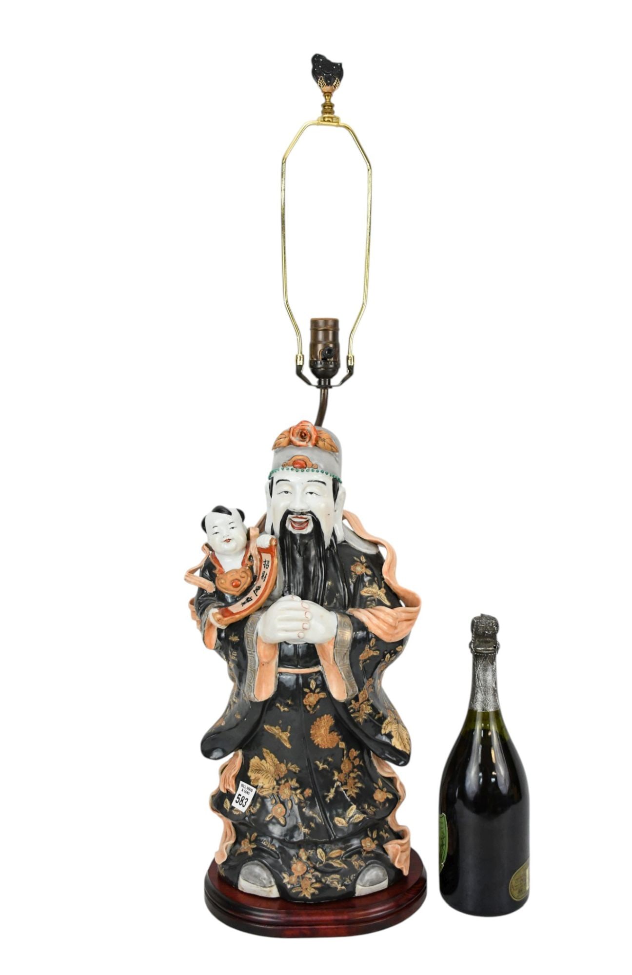 Pottery Chinese Figure, Buddha & Child with Scroll, Converted to Lamp 35"h x 9"w (very heavy) (1 of 6)