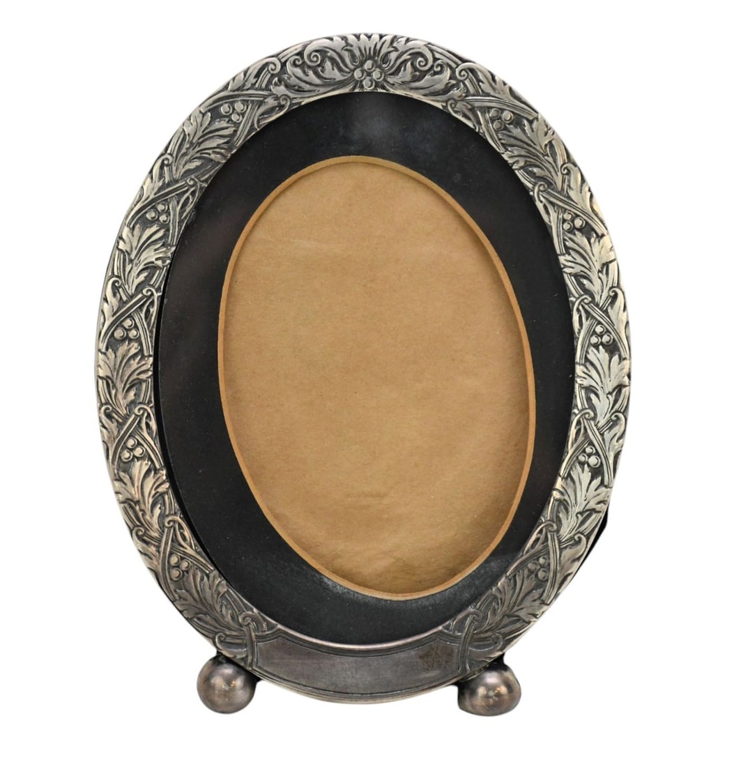 Oval Sterling Picture Frame, 7"h x 5 1/2"h (worn back easel) (1 of 4)