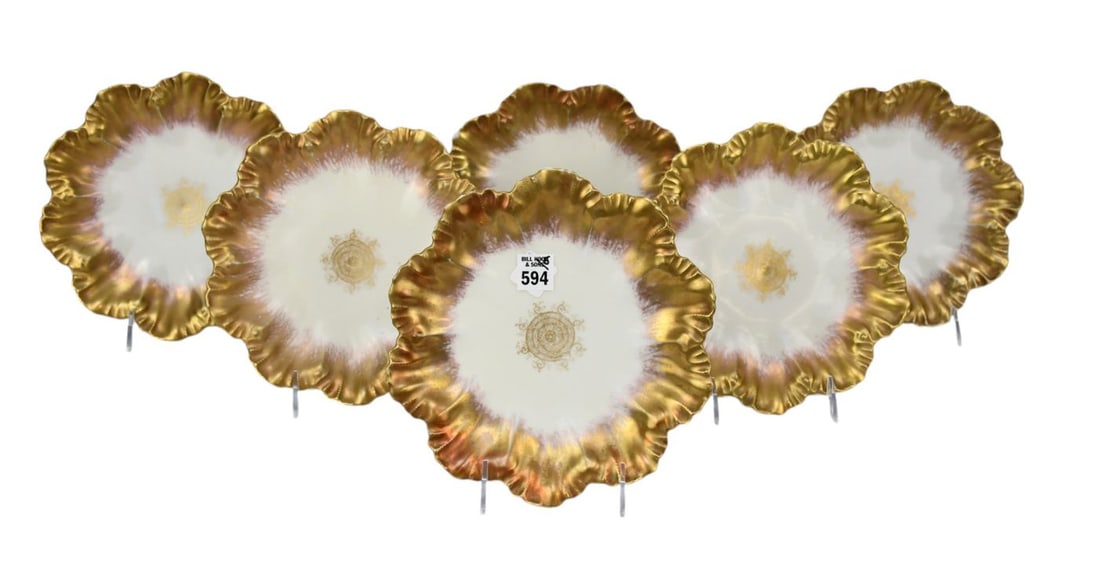 6 Limoges Plates, Gold Center Medallion with Pink Accents & Gold Leaf Style Borders, 9"dia (some (1 of 7)