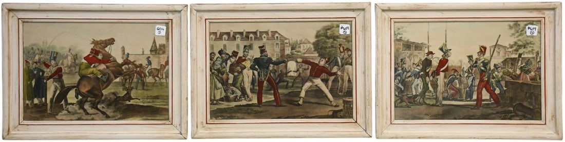 3 Antique French Military Prints by Charles Aubry, in whitewashed frames with red outline. 14.25" x (1 of 8)
