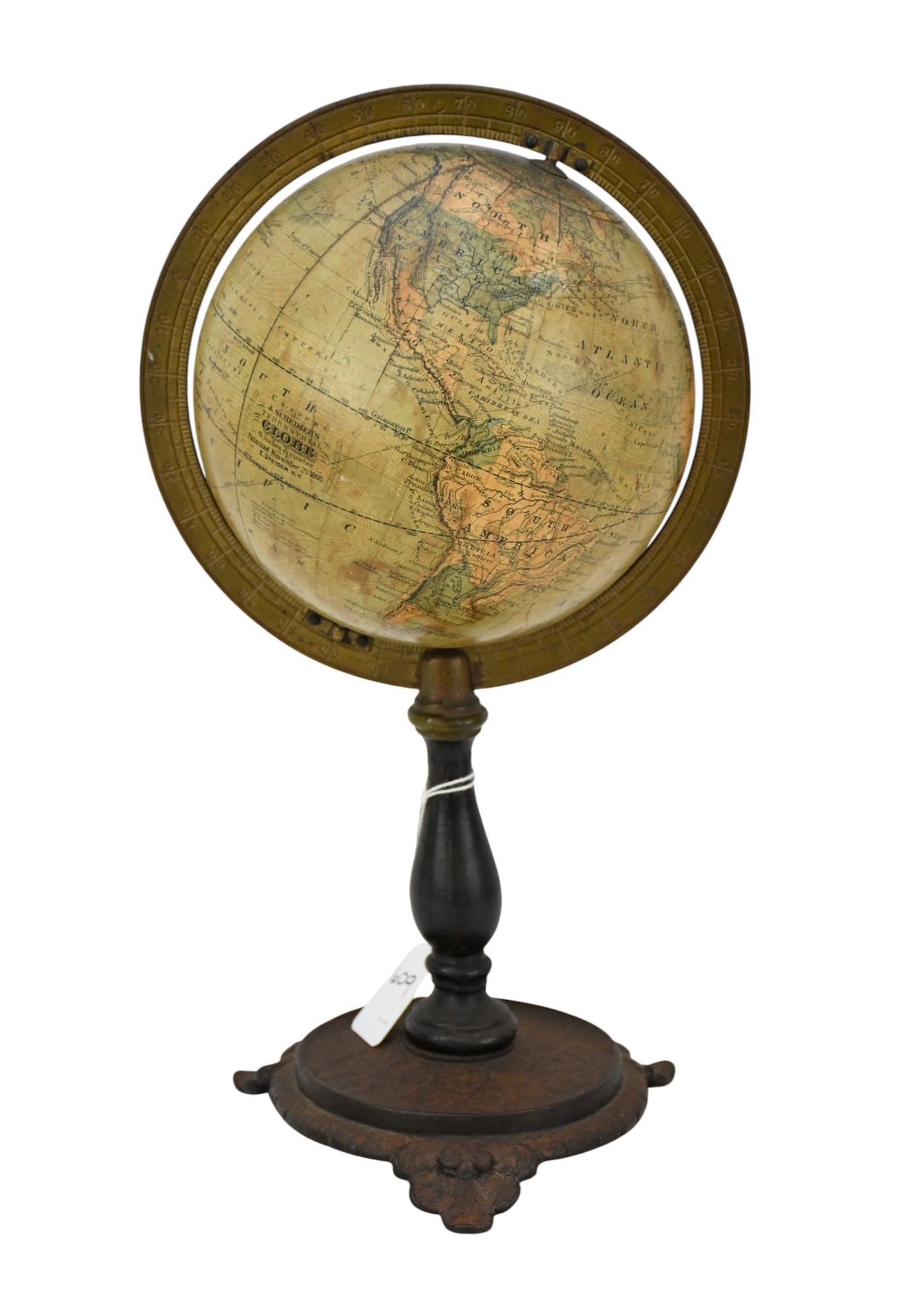 19th Century J. SHEDLER'S 6 INCH Miniature TERRESTRIAL table top Globe on stand Patented November (1 of 7)