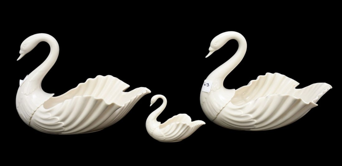 Pair of Lage Lennox Swan Centerpieces, 8.5" h x 11" w x 9" deep and 1 Lennox Swan Sugar / condiment (1 of 7)