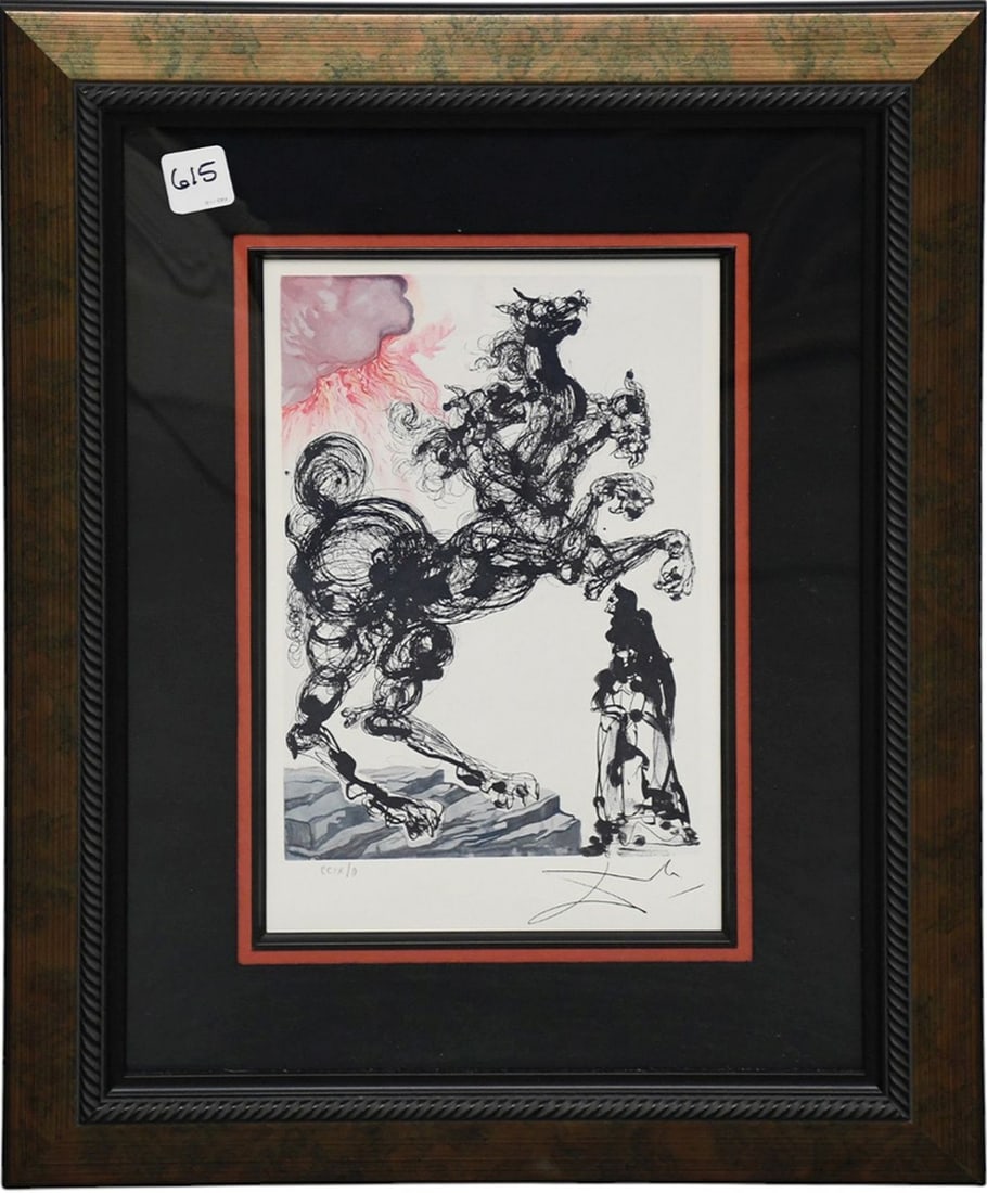 Salvador Dali Cerberus Print, Signed in the plate, Sight Size 11.5 x 7.5 , Overall frame size 20" x (1 of 5)