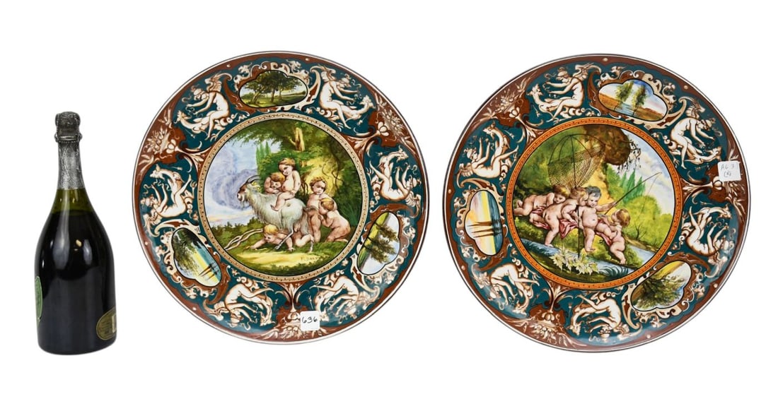 2 Italian Ceramic Platters with Puttis, 15"dia. (1 of 6)