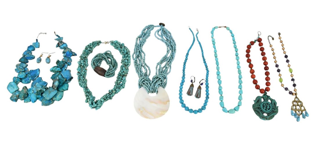 Turquoise Costume Jewelry lot. Necklaces, Earrings Carolee and Sweet Romance. Some with Sterling (1 of 4)