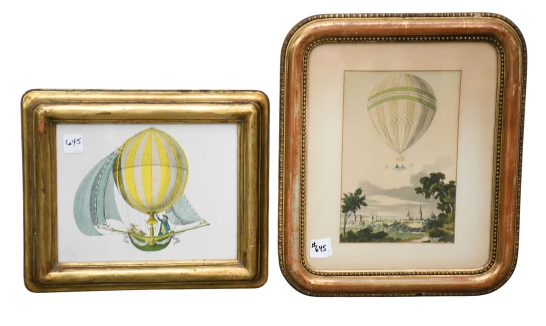 2 Decorative Hot air Balloon Prints in gilt frames, 16" x 13" and 11" x 13" (1 of 5)