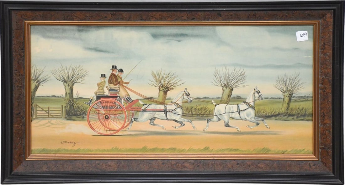 After Henry Williams Standing, 1901 Edwardian equestrian print titled " Going to the Meet" This is: After Henry Williams Standing, 1901 Edwardian equestrian print titled " Going to the Meet" This is a print of the original watercolor. Traditional British coaching scene. 34 x 19 1/2 without frame is 