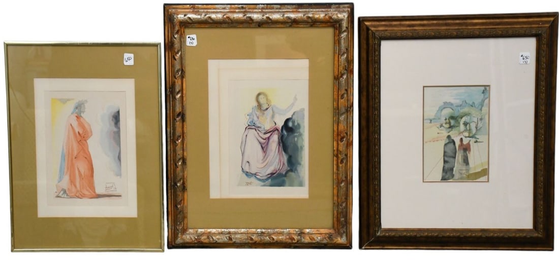Salvador Dahl 1904-1989" 3 colored lithographs from his "Divine Comedy" series. Depicting "Beatrice (1 of 8)