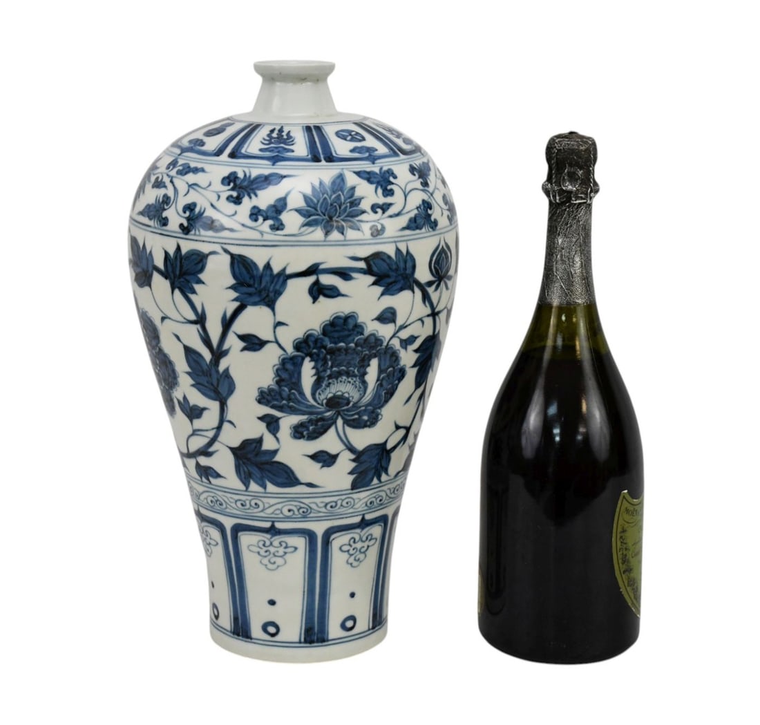 Chinese Vase Blue Floral on White Ground, 13 1/2"h x 7"w (1 of 5)