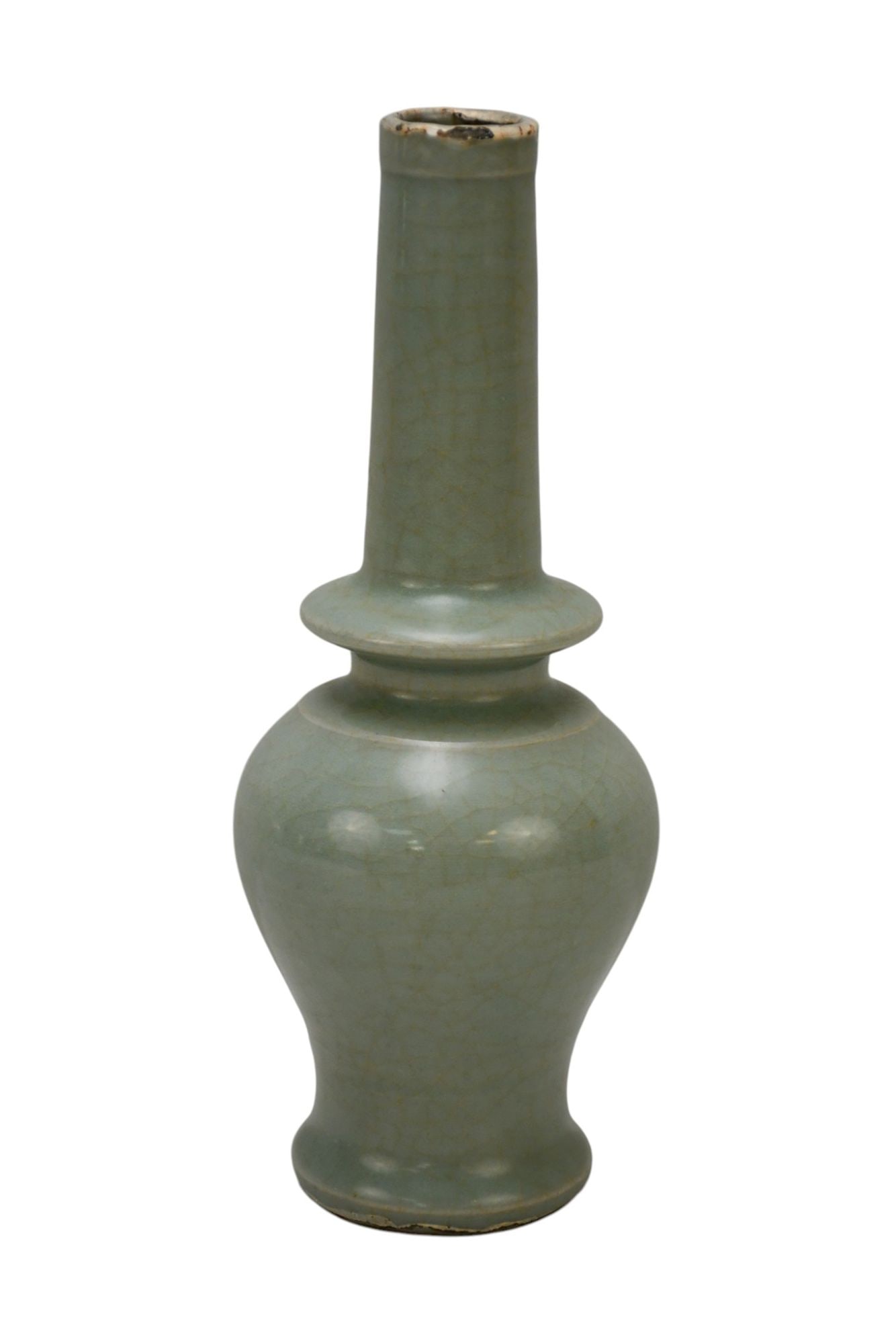 Chinese Green Celadon Vase, Unusual Form With Writing on Bottom, 9"h x 3 1/2"w (1 of 4)