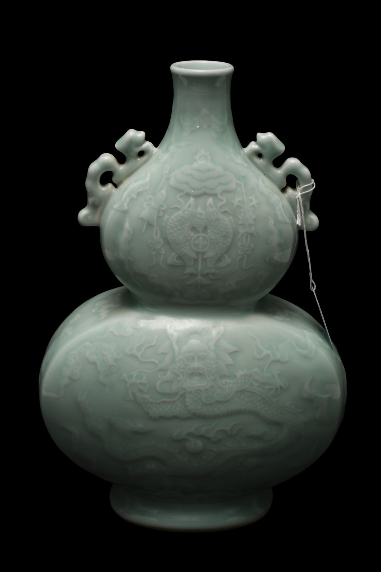 Chinese Celadon Double Gourd Style Vase, 13"h x 9"w (1 of 6)