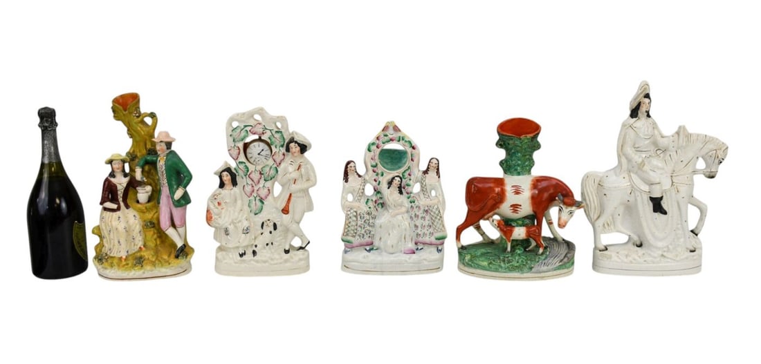 5 Staffordshire Large Pottery Figures, incl; 1 with Pocket Watch (Gold Filled), All With Crazing, (1 of 9)