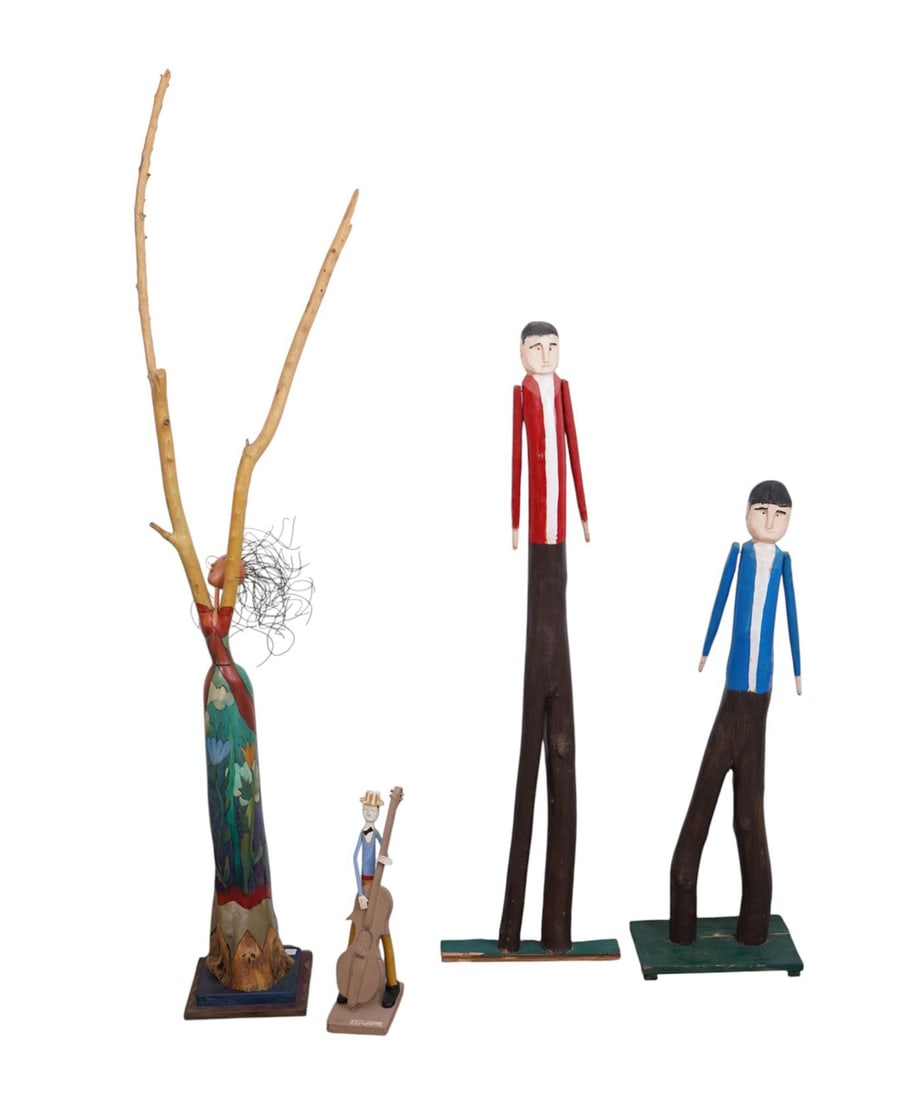 4 pieces: Folk Art wood Figures. By "Sticks"-2006 & Harold Hutty. (1 of 17)