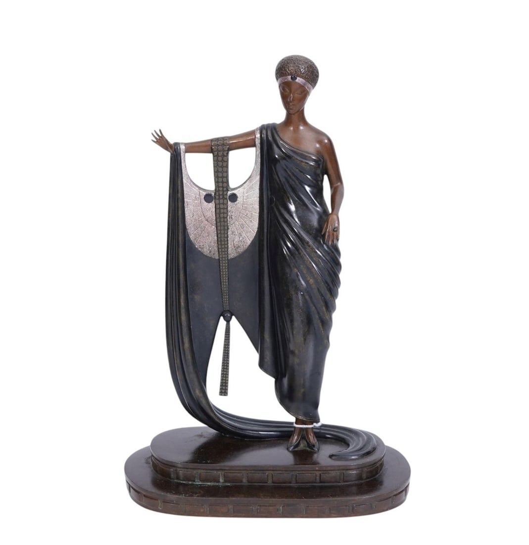 Erté Bronze Sculpture. "Sophisticated Lady" 15 x 10 inches.: Erté Bronze Sculpture. "Sophisticated Lady" by Art Deco artist Erté (Romain de Tirtoff), featuring a woman in a stylized, flowing garment. 15 x 10 inches.