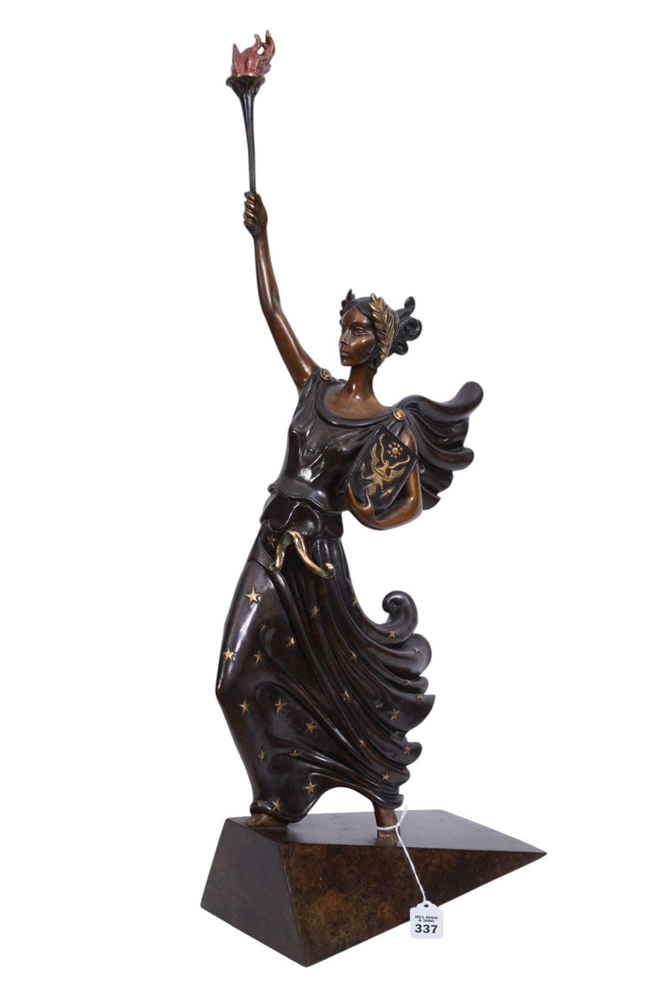 Erté Bronze Sculpture. "Liberty, Fearless and Free" 1984. 28 x 11 inches.: "Liberty, Fearless and Free" 1984 bronze sculpture by artist Erté (Romain de Tirtoff), featuring his signature stamp and foundry mark from Fine Art Acquisitions, and numbered 206/500. size- 28h x 11-