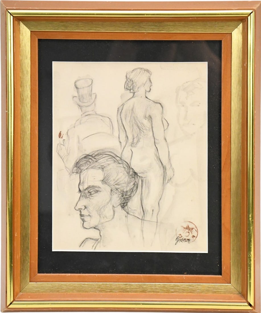 George Grosz (GERMAN, 1893–1959) Pencil drawing on paper, Figural Study (1 of 5)