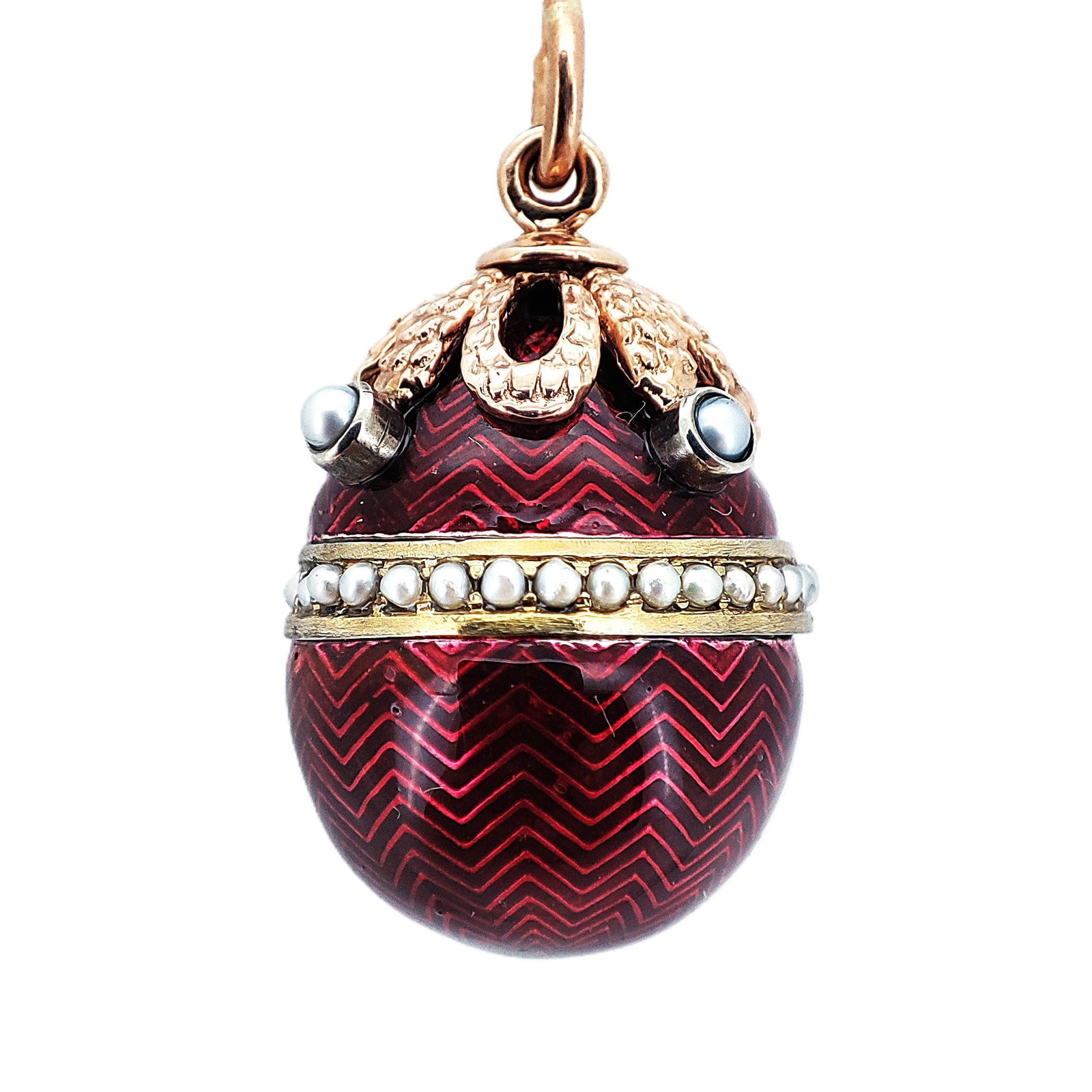 Vintage Imperial Faberge Era 14 K Rose Gold Enamel Pearl Easter Egg Pendant (1 of 5)