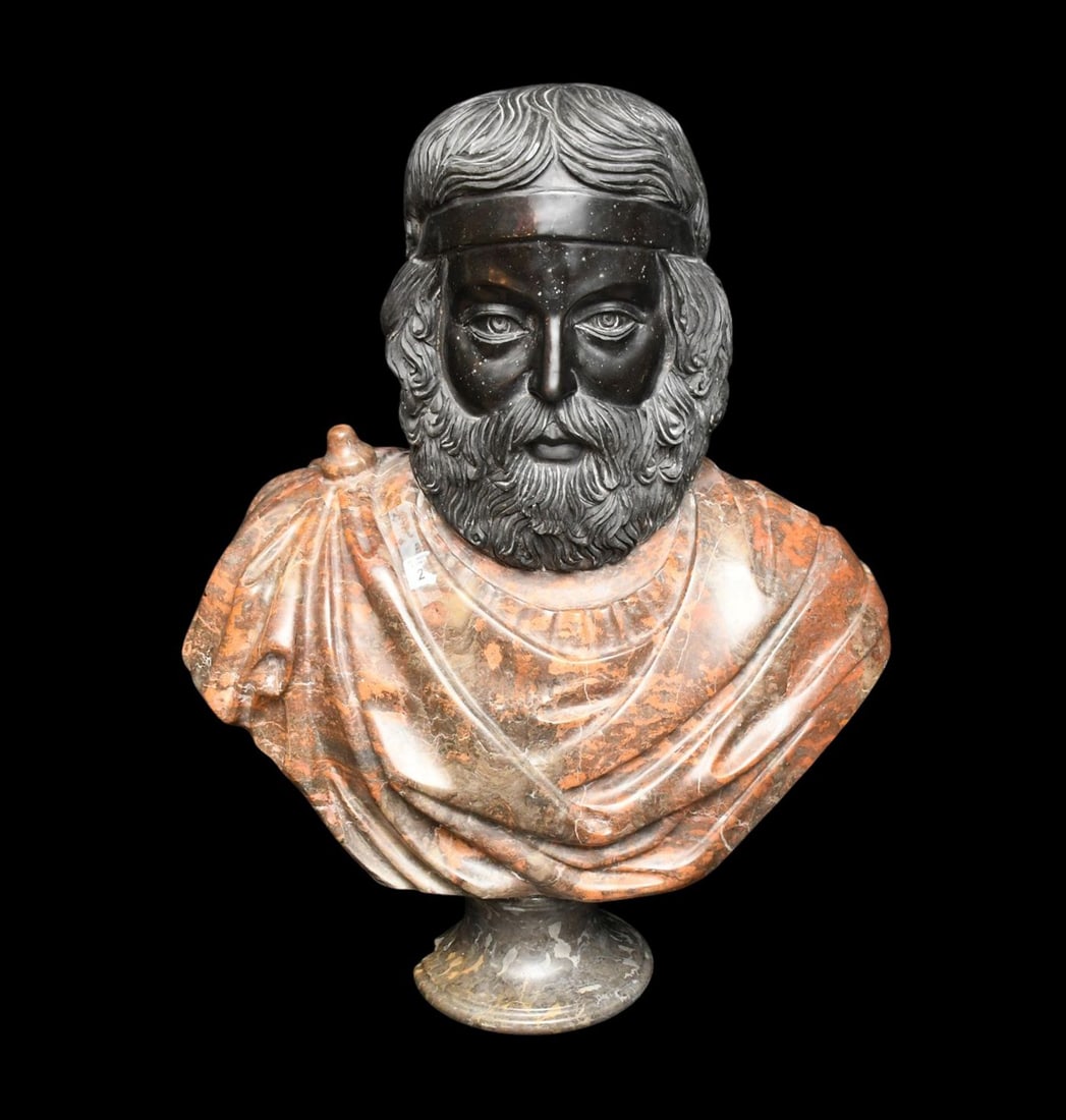 Monumental Red Breccia Marble Sculpture of Roman Classical Bust, , 29"h x 23"w x 14" deep (1 of 11)