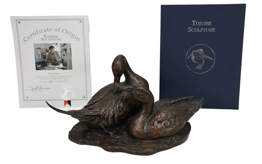 William H. Turner Bronze Sculpture, "Pintail Pair", 2010, 66/200, 7"h x 15"w x 9"d. Comes w/ (1 of 15)