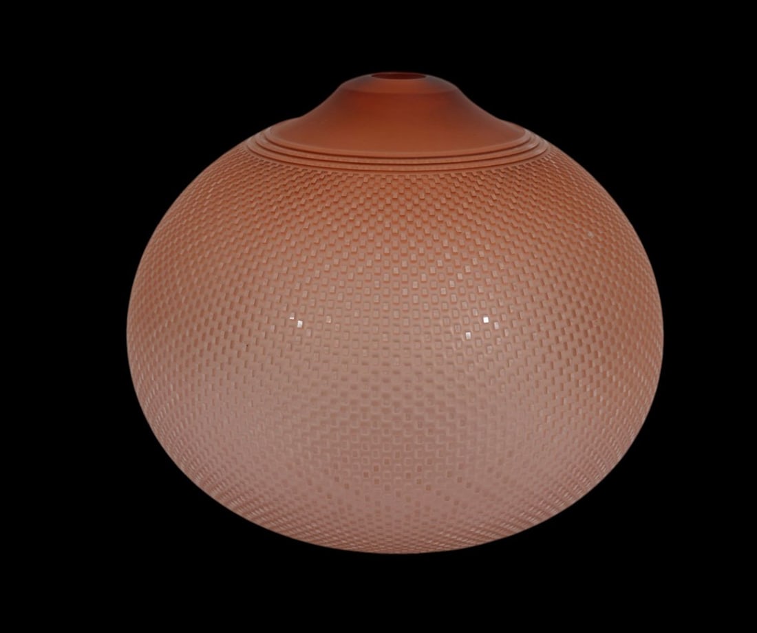 K. William Le Quier Pink Art Glass Vase, Raised Miniature Diamond Shape Geometric Pattern, Signed on (1 of 8)
