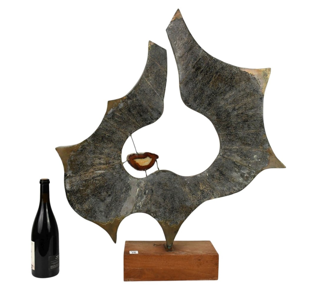Josef Petriska (Canada 1930-2015), Large Abstract Bronze Sculpture "Forgotten Life" Carved Signature: Josef Petriska (Canada 1930-2015), Large Abstract Bronze Sculpture "Forgotten Life" Carved Signature on Wood Base, 33"h x 28"w x 6"d