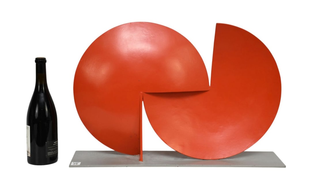 Abstract Metal Sculpture on Silver Base, Orange Convex Semi-Circles, Possibly Joe Moss, No Apparent (1 of 6)