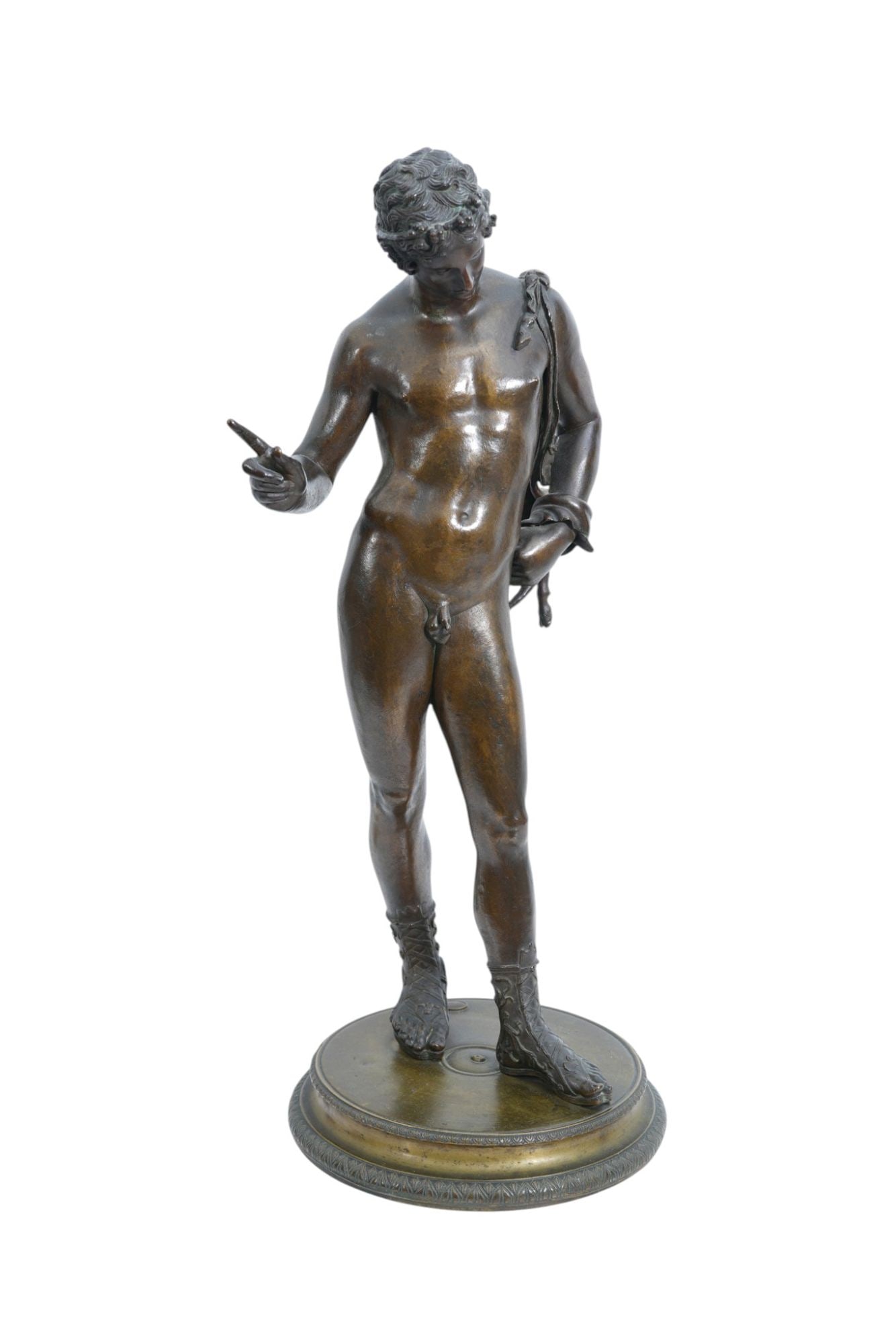 Grand Tour 19th c. Patinated Bronze Sculpture Of Young Dionysus, Foundry & Signature on Base: Grand Tour 19th c. Patinated Bronze Sculpture Of Young Dionysus, Foundry & Signature on Base Fonderia Artistica G. Sommer- Napoli, 24"h x 10"dia