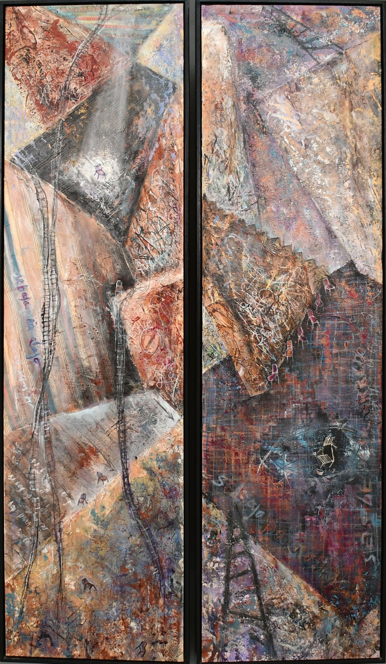 Diptych of Large Carlos Gallardo (Argentine, born 1944) Abstract Paintings, acrylic on canvas, Last (1 of 10)