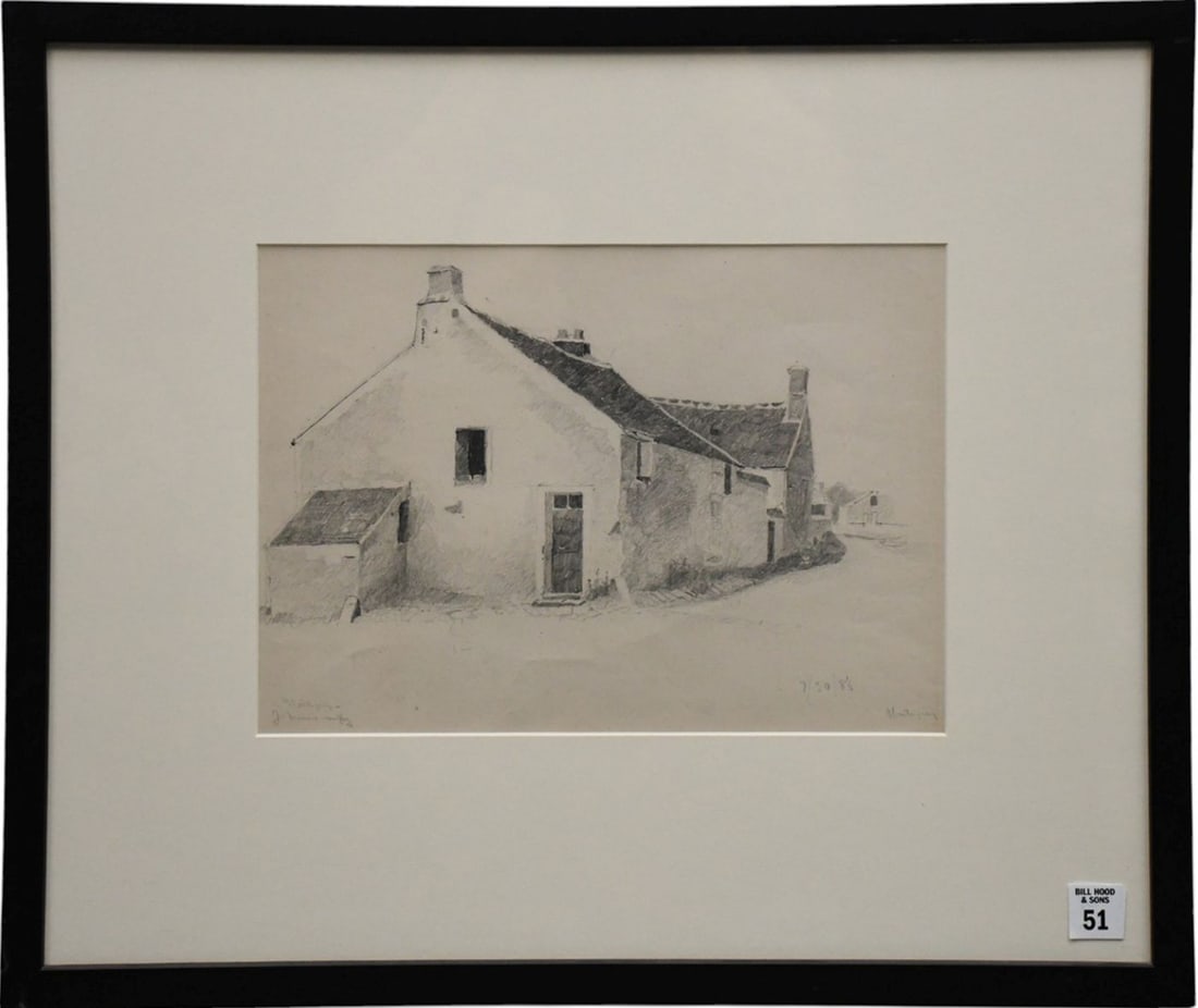 John Francis Murphy (1853-1921, New York, NY) Graphite "House- Moutigny France, Newman Galleries, (1 of 6)