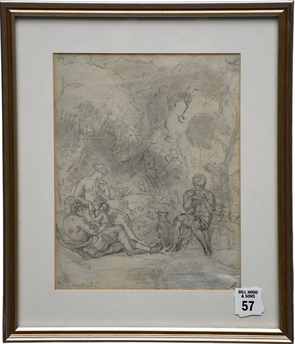 Pencil drawing titled "A Pastoral" by Joshua Cristall (1767?1847). The provenance is documented by: Pencil drawing titled "A Pastoral" by Joshua Cristall (1767?1847). The provenance is documented by Abbott & Holder Ltd, a gallery located on Museum Street in London. Abbott & Holder specializes in Bri