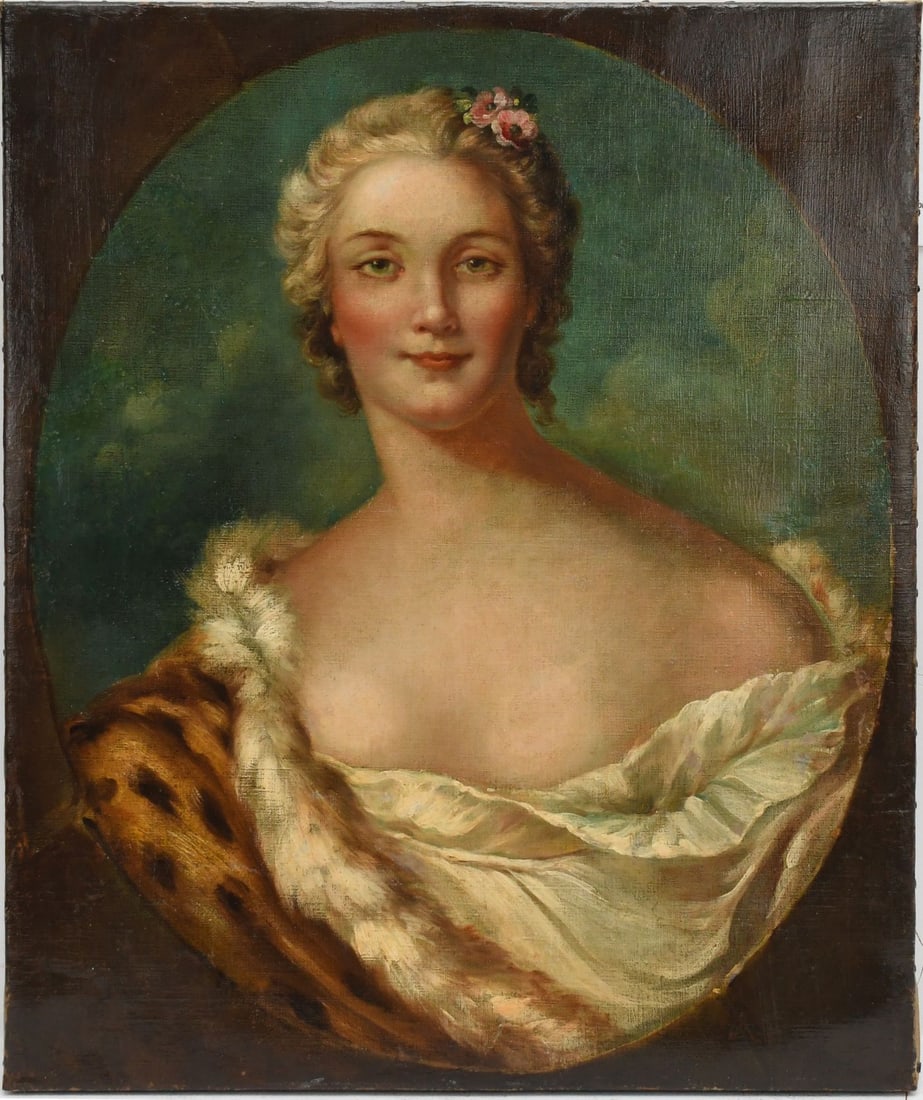 Attributed to: Jean-Baptiste Nattier, Antique oil on canvas, portrait of a young lady. 24 x 20 (1 of 6)